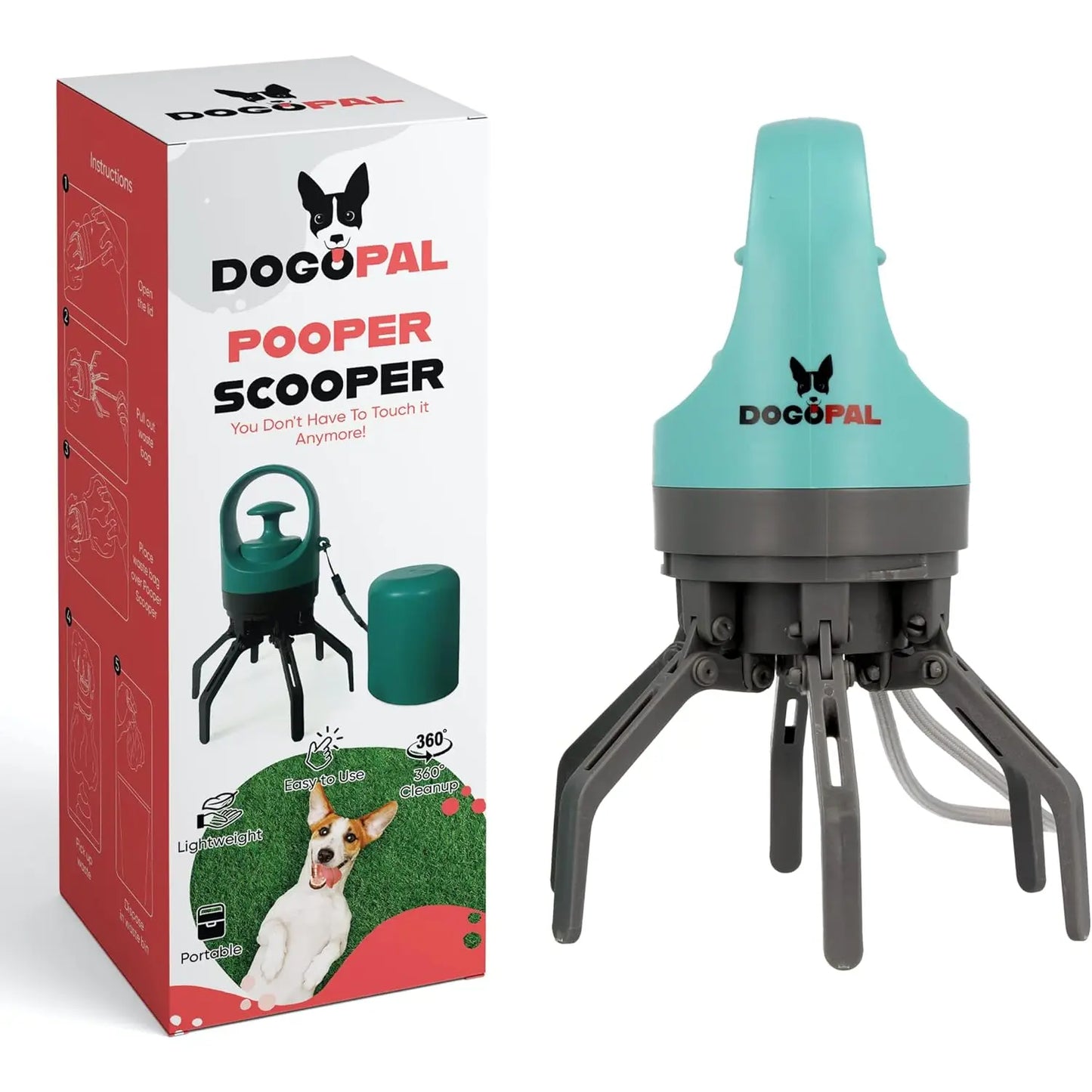 DOGOPAL 360 Portable Pooper Scooper with Bag Attachment & Dispenser – Lightweight Claw Poop Picker – Ideal for Small & Large Dogs – No-Touch, Hands-Free Waste Removal 2.0 DOGOPAL