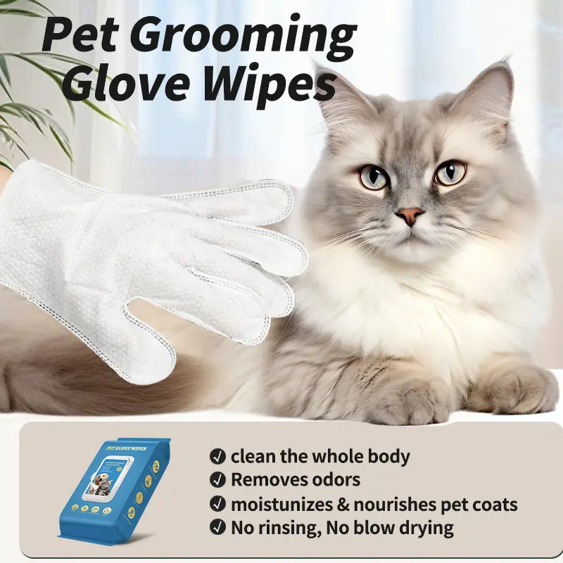 Pet Glove Wipes for Dogs & Cats 20Pcs 3-In-1 Cleanses De-Sheds Deodorizes Hypoallergenic No-Rinse Home Outdoor Glove-Style Comfy Fit Full-Body Fur Removal Cleaner Vet Recommended Grooming Products Cleaning