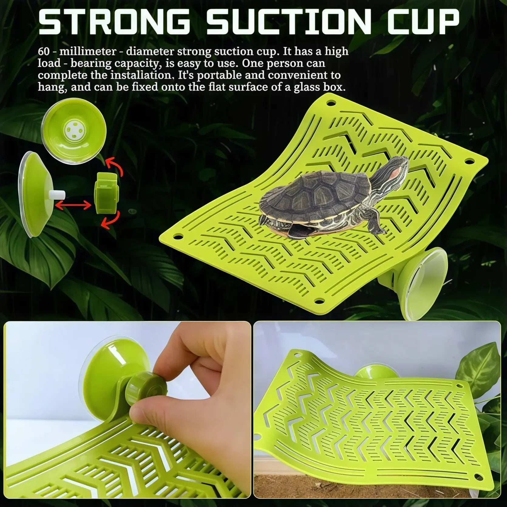 Herpify Multi-Size Plastic Reptile Hammock with Vented Plate and Suction Cups - Ideal for Frogs, Lizards, Bearded Dragons, Crested Geckos, and Snakes