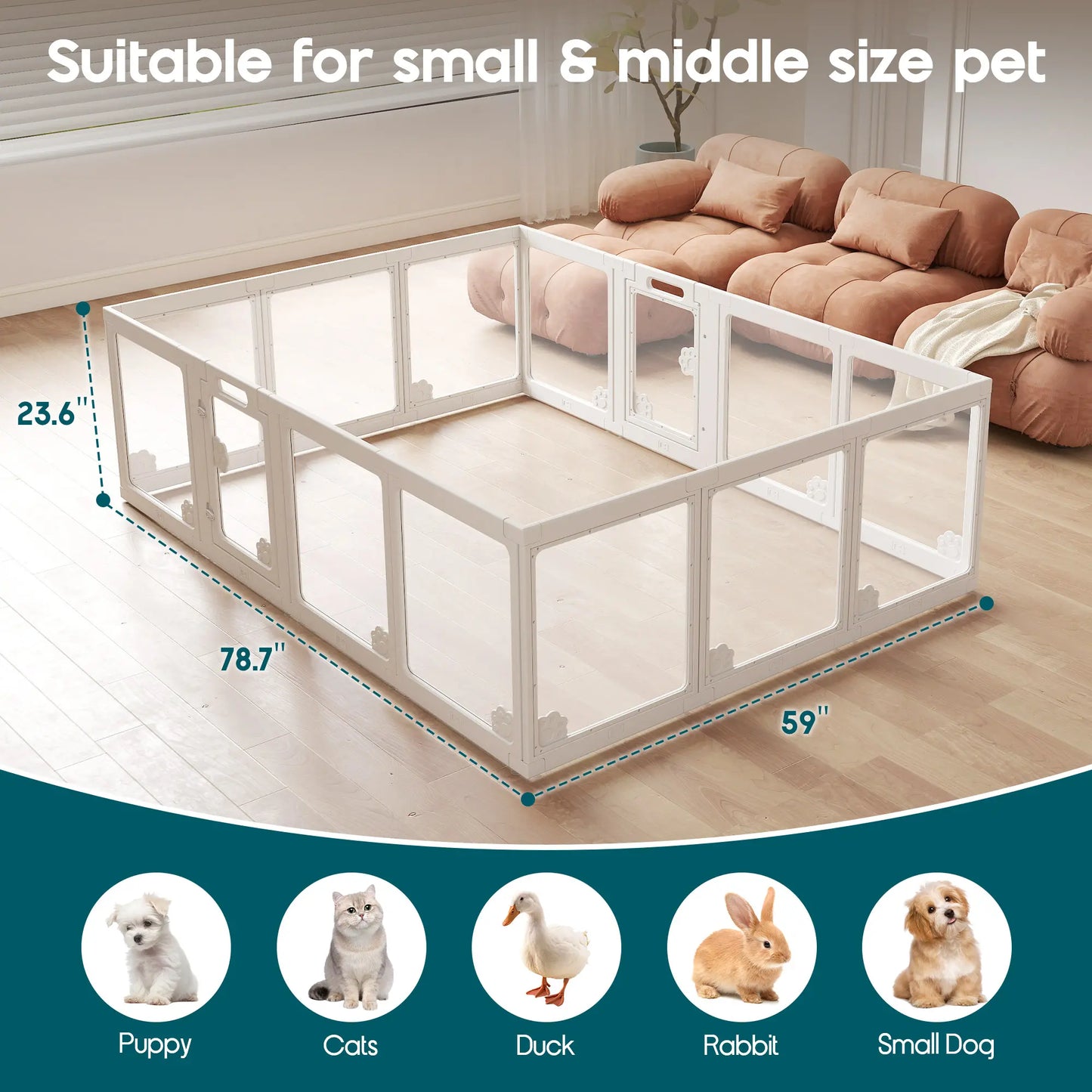 [Summervibes] AMERLIFE Acrylic Clear Dog Playpen Indoor, Modular Puppy Cat Small Pet Play Pen with Doors, Transparent Fence for Little Dogs, Cats, Rabbits, Easy Assemble and Disassemble, (24" H, 10/14/17 Pcs)