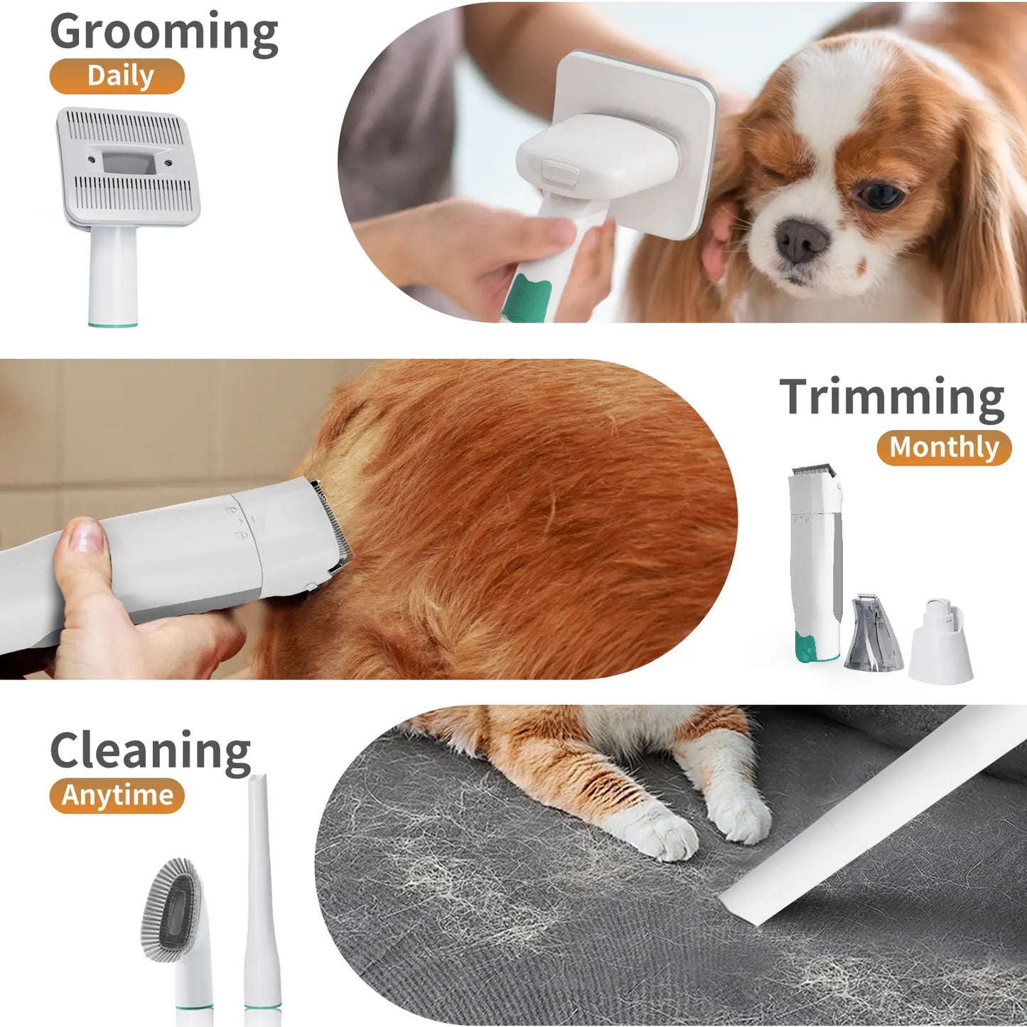 Pet Grooming 7-In-1 Kit with Vacuum Function for Dogs & Cats Low Noise Design 6 Guide Combs for Precise Trimming Effortless Grooming & Vacuuming