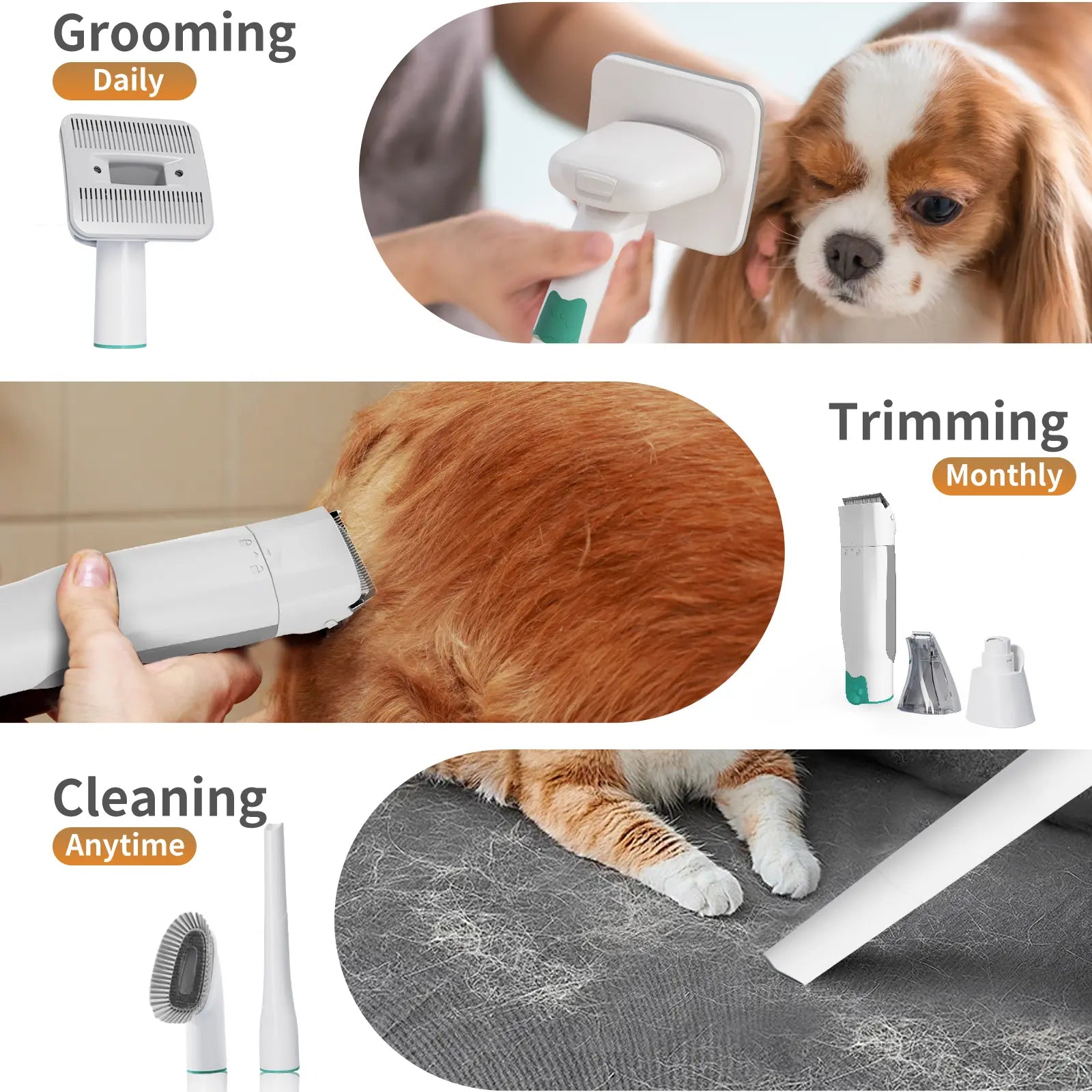 Pet Grooming 7-In-1 Kit with Vacuum Function for Dogs & Cats Low Noise Design 6 Guide Combs for Precise Trimming Effortless Grooming & Vacuuming