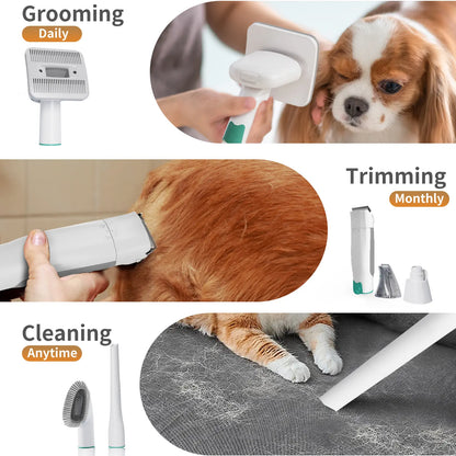 Pet Grooming 7-In-1 Kit with Vacuum Function for Dogs & Cats Low Noise Design 6 Guide Combs for Precise Trimming Effortless Grooming & Vacuuming