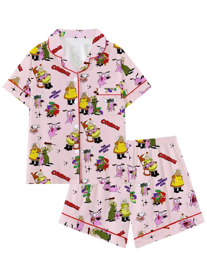 Courage the Cowardly Dog Cartoon Pajama Set - Relaxed Fit Short Sleeve Sleepwear and Loungewear, Ideal for Comfortable Outdoor Wear, Perfect Gift Option