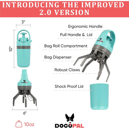 DOGOPAL 360 Portable Pooper Scooper with Bag Attachment & Dispenser – Lightweight Claw Poop Picker – Ideal for Small & Large Dogs – No-Touch, Hands-Free Waste Removal 2.0 DOGOPAL