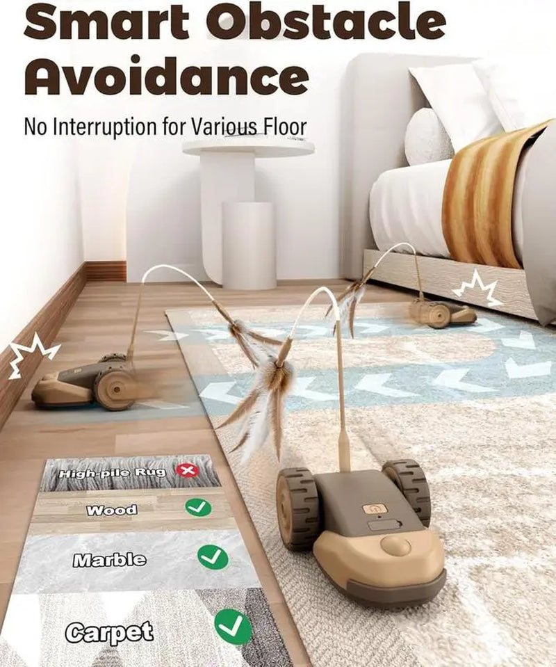 3-in-1 Interactive Cat Toy with Automatic Moving Mouse, Dual-Speed Settings, Hanging Feather Strings, and Wiggly Silicone Tail for Indoor Cats and Kittens