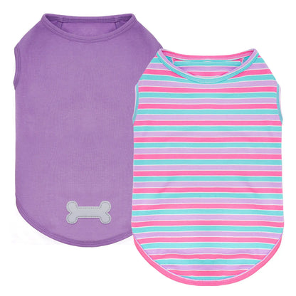 KYEESE Cozychic Pup Shirts Set of 2, Trendy Stripes Dog Shirt with Ultra Soft Breathable Fabric, Petlovers Favorite for Summervibes