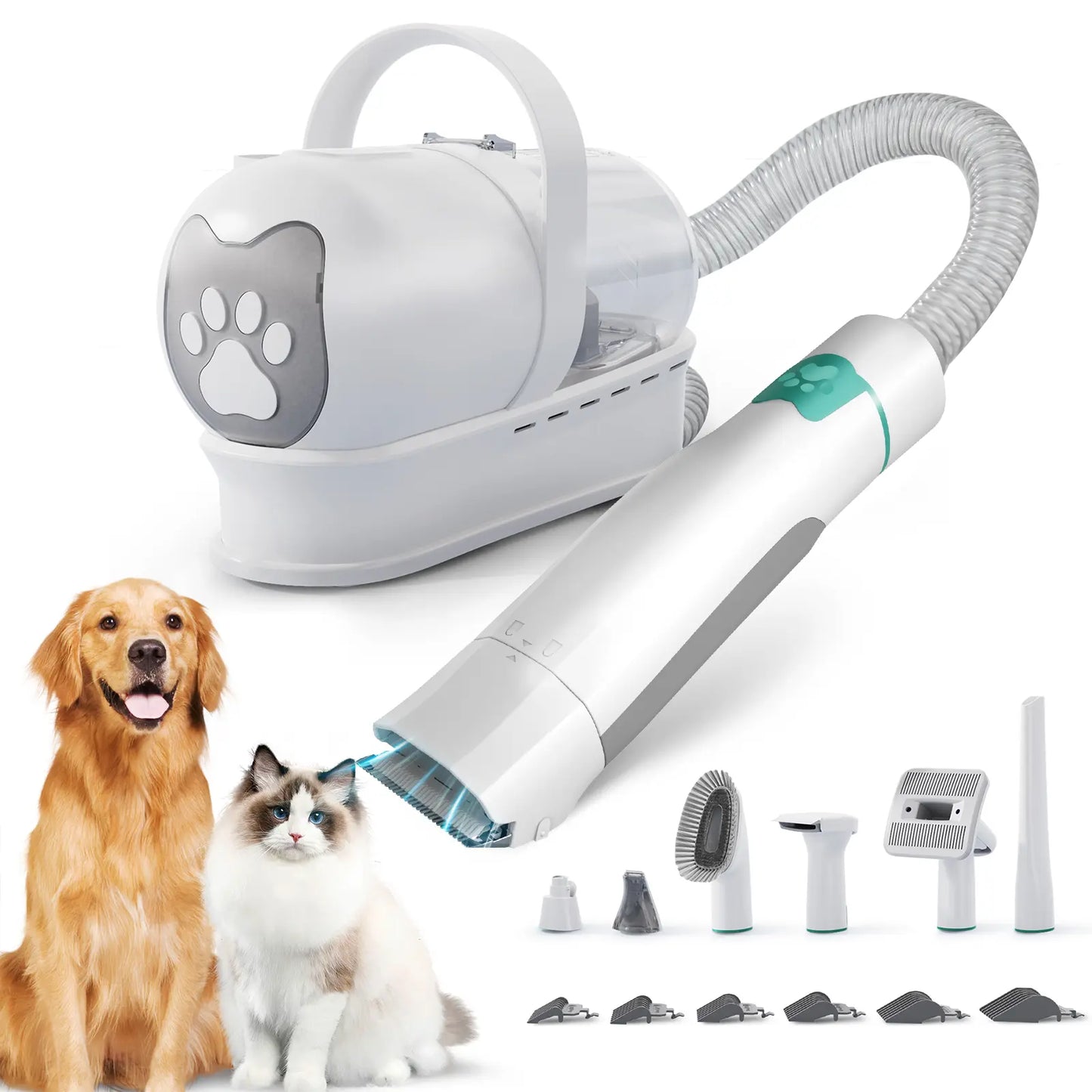 Pet Grooming 7-In-1 Kit with Vacuum Function for Dogs & Cats Low Noise Design 6 Guide Combs for Precise Trimming Effortless Grooming & Vacuuming