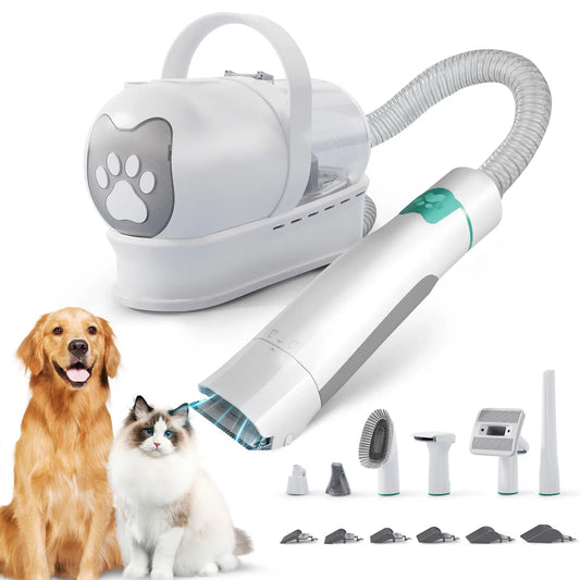 Pet Grooming 7-In-1 Kit with Vacuum Function for Dogs & Cats Low Noise Design 6 Guide Combs for Precise Trimming Effortless Grooming & Vacuuming