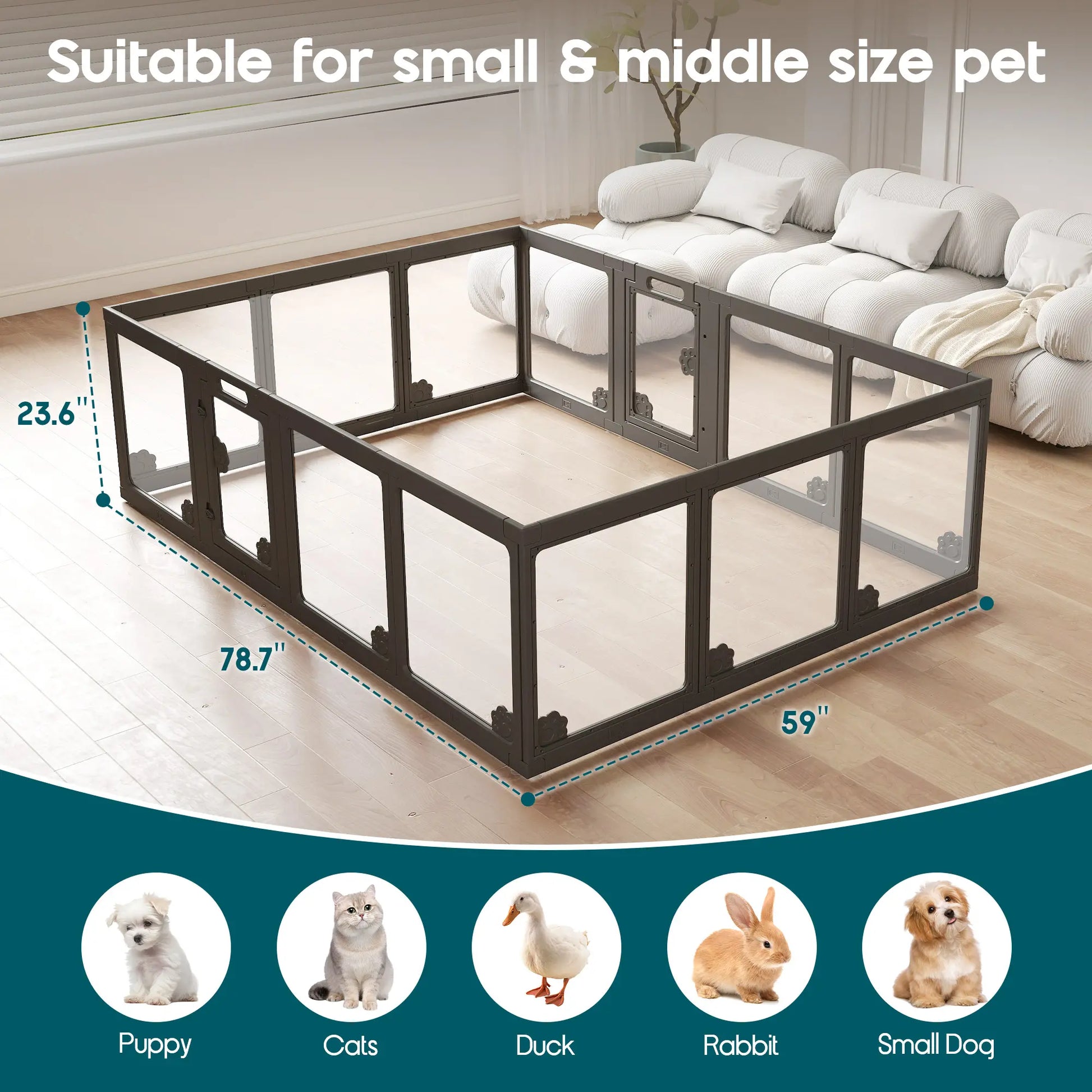 [Summervibes] AMERLIFE Acrylic Clear Dog Playpen Indoor, Modular Puppy Cat Small Pet Play Pen with Doors, Transparent Fence for Little Dogs, Cats, Rabbits, Easy Assemble and Disassemble, (24" H, 10/14/17 Pcs)