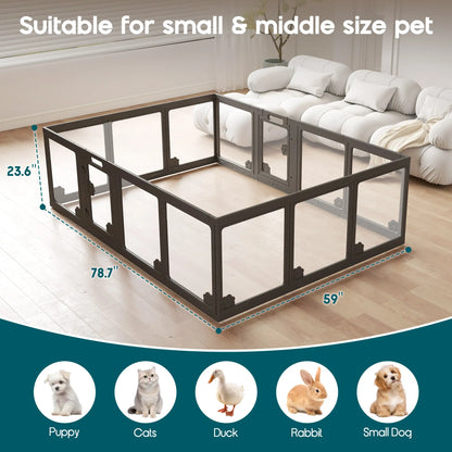 [Summervibes] AMERLIFE Acrylic Clear Dog Playpen Indoor, Modular Puppy Cat Small Pet Play Pen with Doors, Transparent Fence for Little Dogs, Cats, Rabbits, Easy Assemble and Disassemble, (24" H, 10/14/17 Pcs)