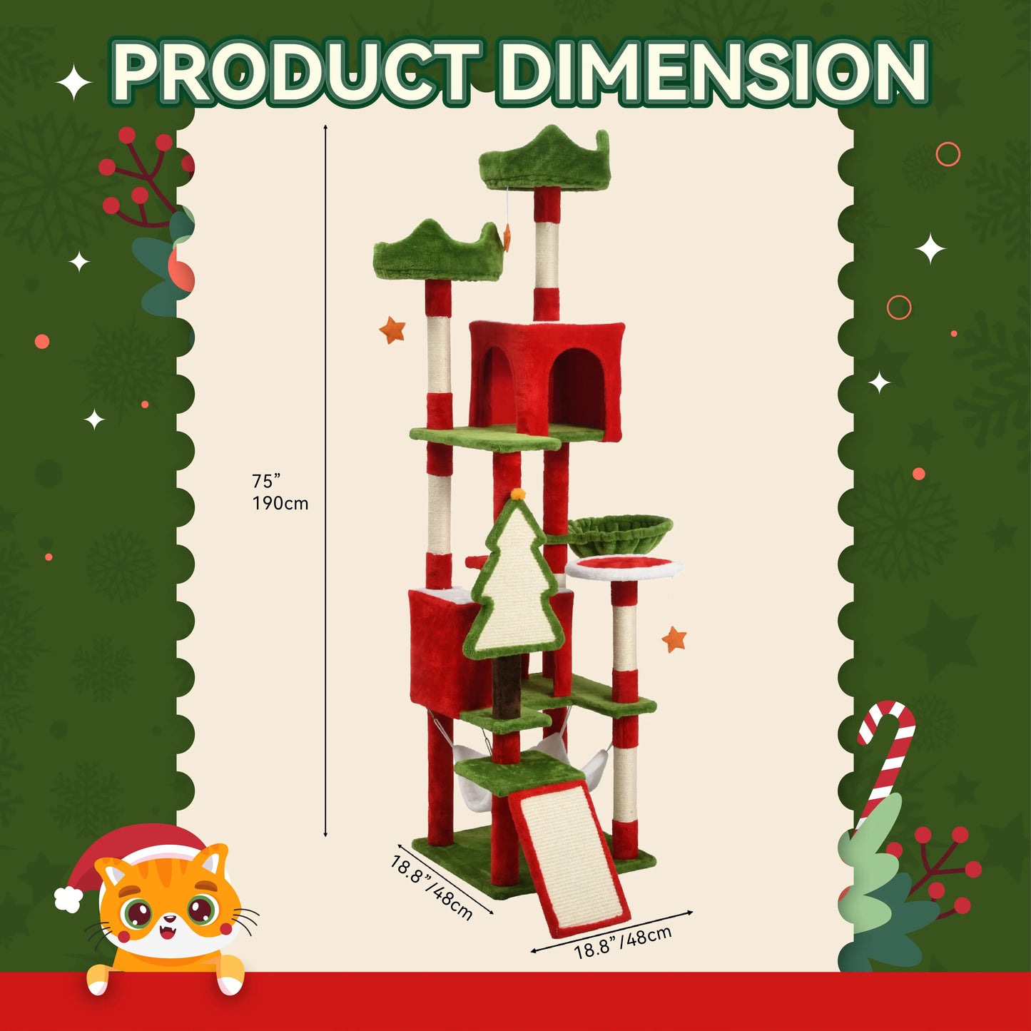 Yitahome Gothic/Christmas Cat Tree with Coffin Bed, Cat Tower for Cats with Top Perch, Spacious Cat Condos, Comfy Hammock, Scratching Post and Ladder