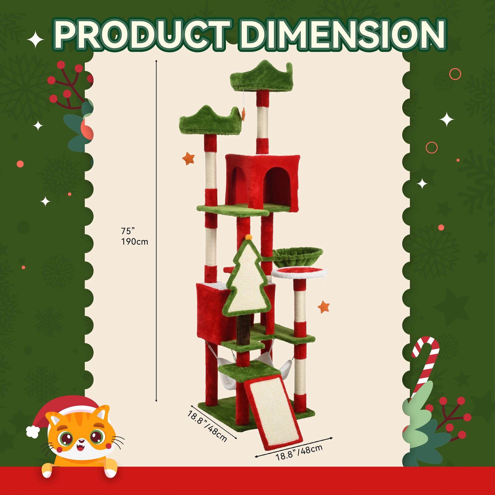Yitahome Gothic/Christmas Cat Tree with Coffin Bed, Cat Tower for Cats with Top Perch, Spacious Cat Condos, Comfy Hammock, Scratching Post and Ladder