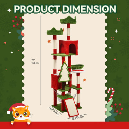 Yitahome Gothic/Christmas Cat Tree with Coffin Bed, Cat Tower for Cats with Top Perch, Spacious Cat Condos, Comfy Hammock, Scratching Post and Ladder