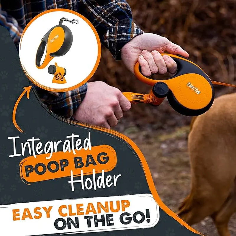 Retractable Leash with Built-In Poop Bag Holder | 16' Long Retractable Dog Leash for Small Dogs, Medium Breeds & Large Pets with Tape for Quick Control. Poop Bags Included