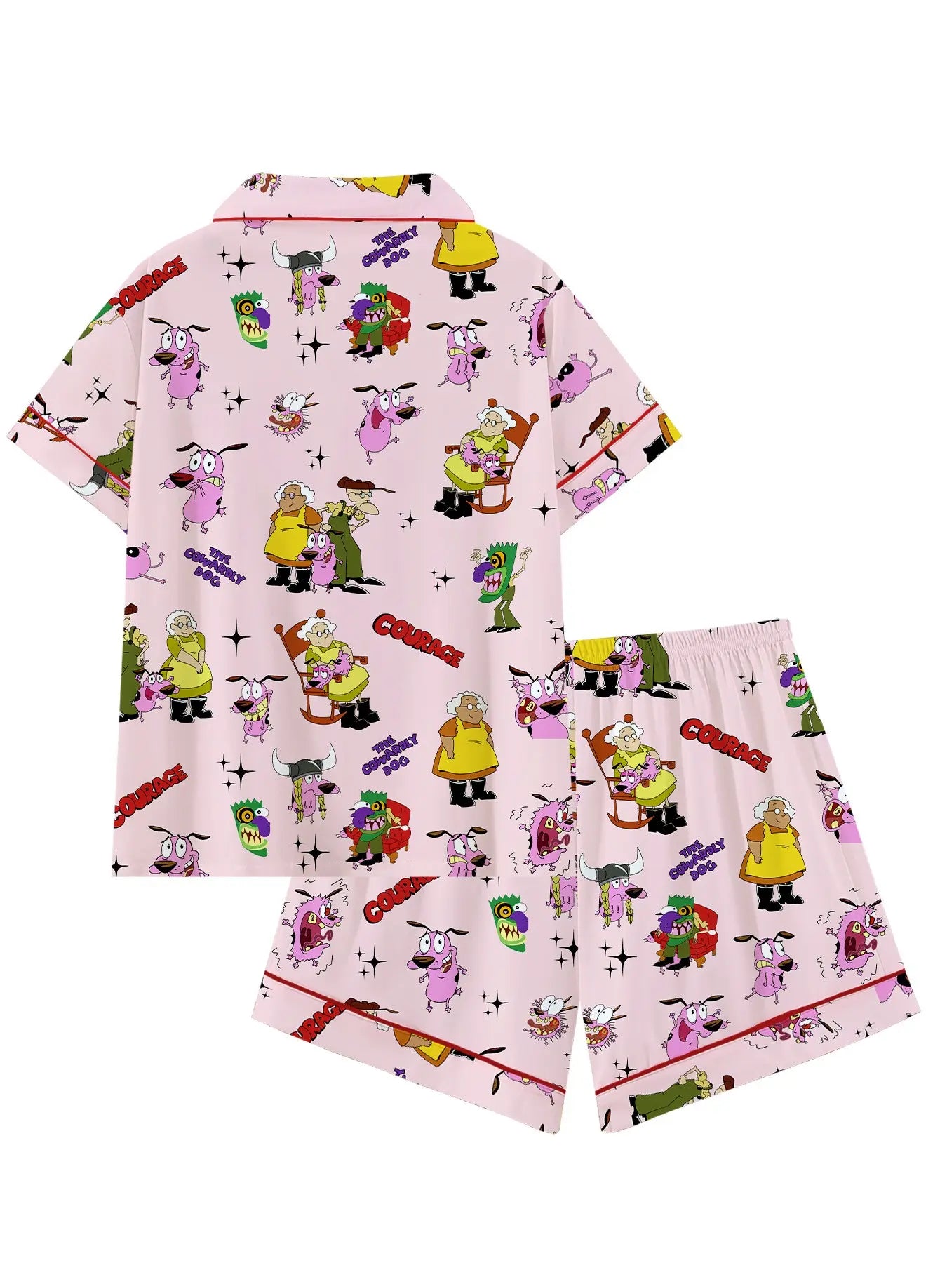 Courage the Cowardly Dog Cartoon Pajama Set - Relaxed Fit Short Sleeve Sleepwear and Loungewear, Ideal for Comfortable Outdoor Wear, Perfect Gift Option