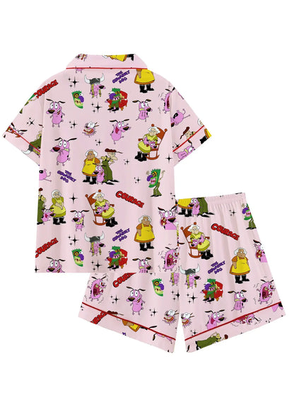 Courage the Cowardly Dog Cartoon Pajama Set - Relaxed Fit Short Sleeve Sleepwear and Loungewear, Ideal for Comfortable Outdoor Wear, Perfect Gift Option