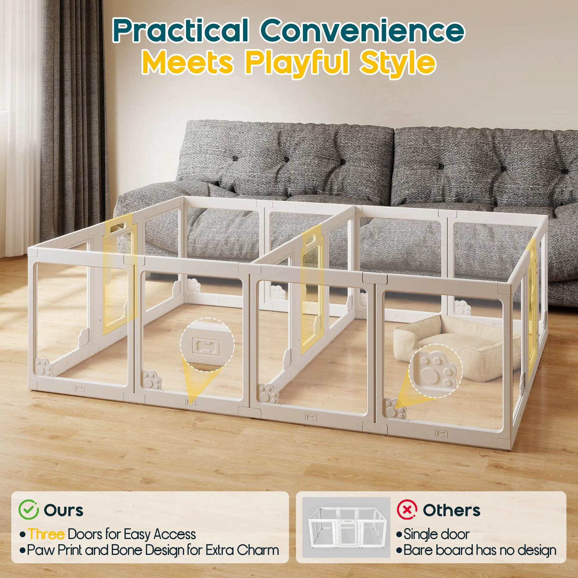 [Summervibes] AMERLIFE Acrylic Clear Dog Playpen Indoor, Modular Puppy Cat Small Pet Play Pen with Doors, Transparent Fence for Little Dogs, Cats, Rabbits, Easy Assemble and Disassemble, (24" H, 10/14/17 Pcs)