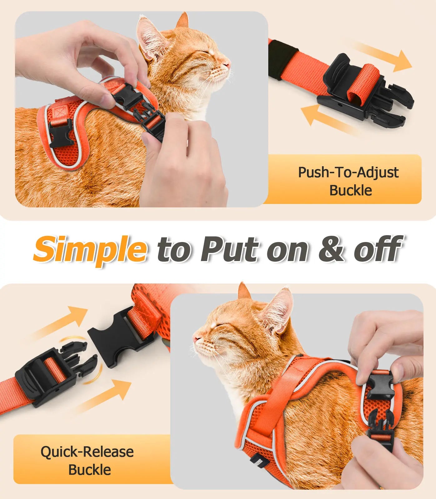Halypet Adjustable Escape Proof Cat Harness and Leash Set, with Security Lock and Reflective Band，Mesh Harness Pet Leash Collar Custom No Pull Outdoor