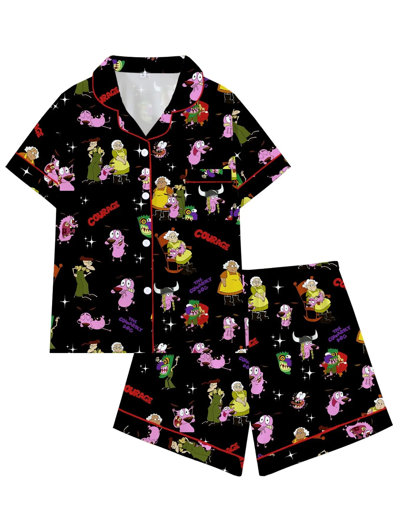 Courage the Cowardly Dog Cartoon Pajama Set - Relaxed Fit Short Sleeve Sleepwear and Loungewear, Ideal for Comfortable Outdoor Wear, Perfect Gift Option