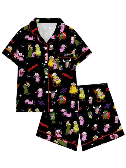 Courage the Cowardly Dog Cartoon Pajama Set - Relaxed Fit Short Sleeve Sleepwear and Loungewear, Ideal for Comfortable Outdoor Wear, Perfect Gift Option