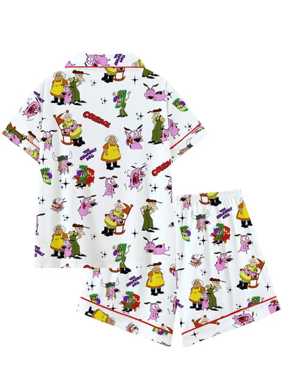 Courage the Cowardly Dog Cartoon Pajama Set - Relaxed Fit Short Sleeve Sleepwear and Loungewear, Ideal for Comfortable Outdoor Wear, Perfect Gift Option