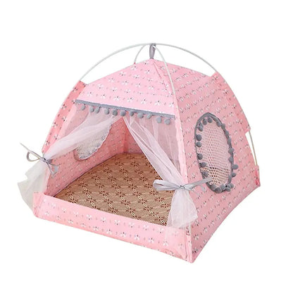 Bed - Breathable Cat Dog Litter Tent Kennel Foldable Universal Indoor Teepee Pet House Breathable Puppy Tent Bed Dog Supplies Cute Plush Washable Cat Pet House