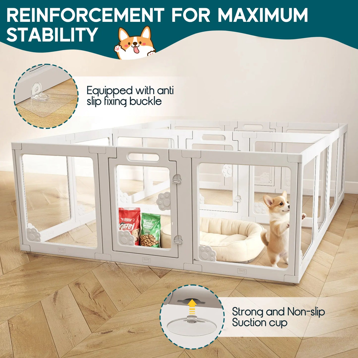 [Summervibes] AMERLIFE Acrylic Clear Dog Playpen Indoor, Modular Puppy Cat Small Pet Play Pen with Doors, Transparent Fence for Little Dogs, Cats, Rabbits, Easy Assemble and Disassemble, (24" H, 10/14/17 Pcs)