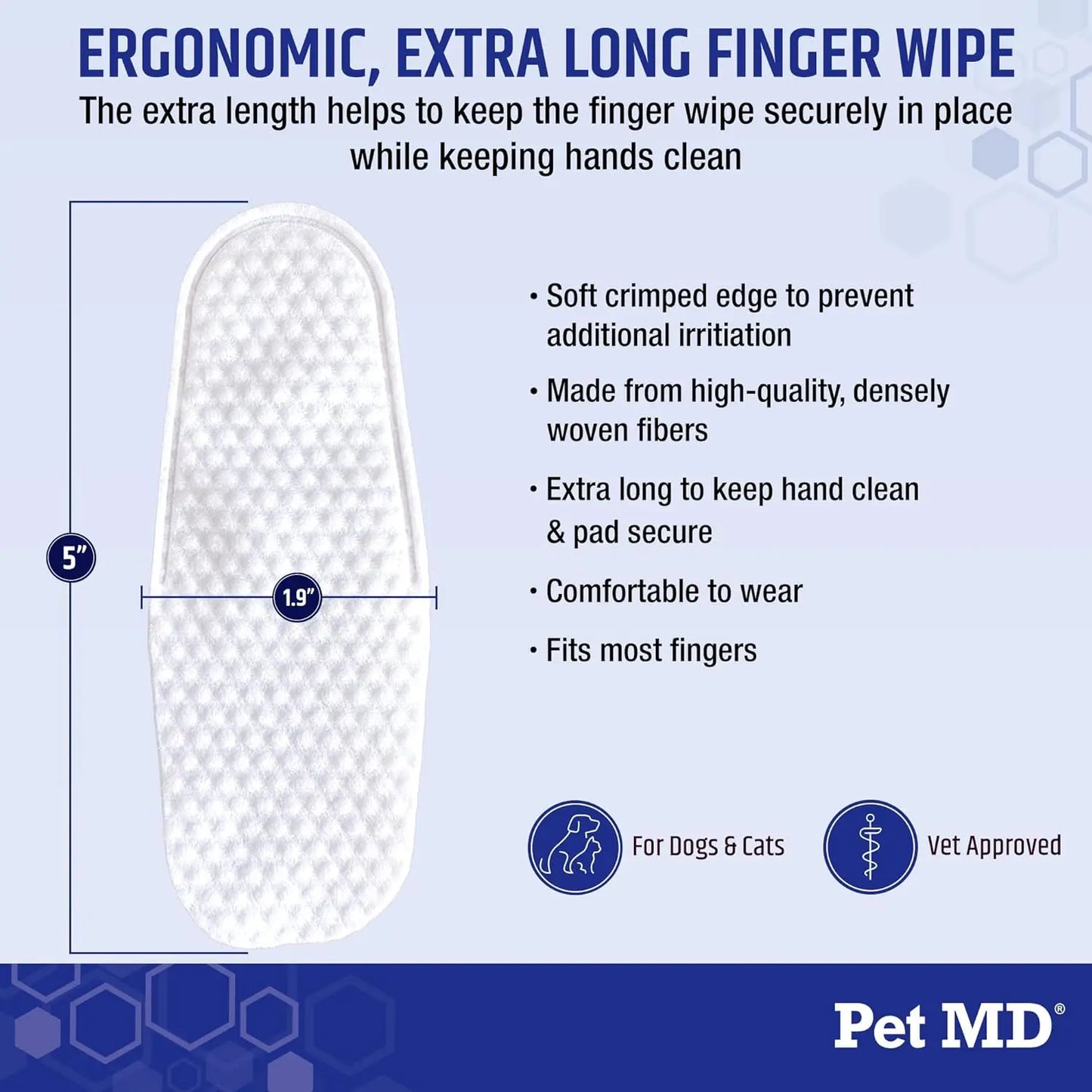 Pet MD Tear Stain Finger Wipes - Hypoallergenic & Fragrance-Free Tear Stain Remover Wipes for Dogs & Cats - 50Ct