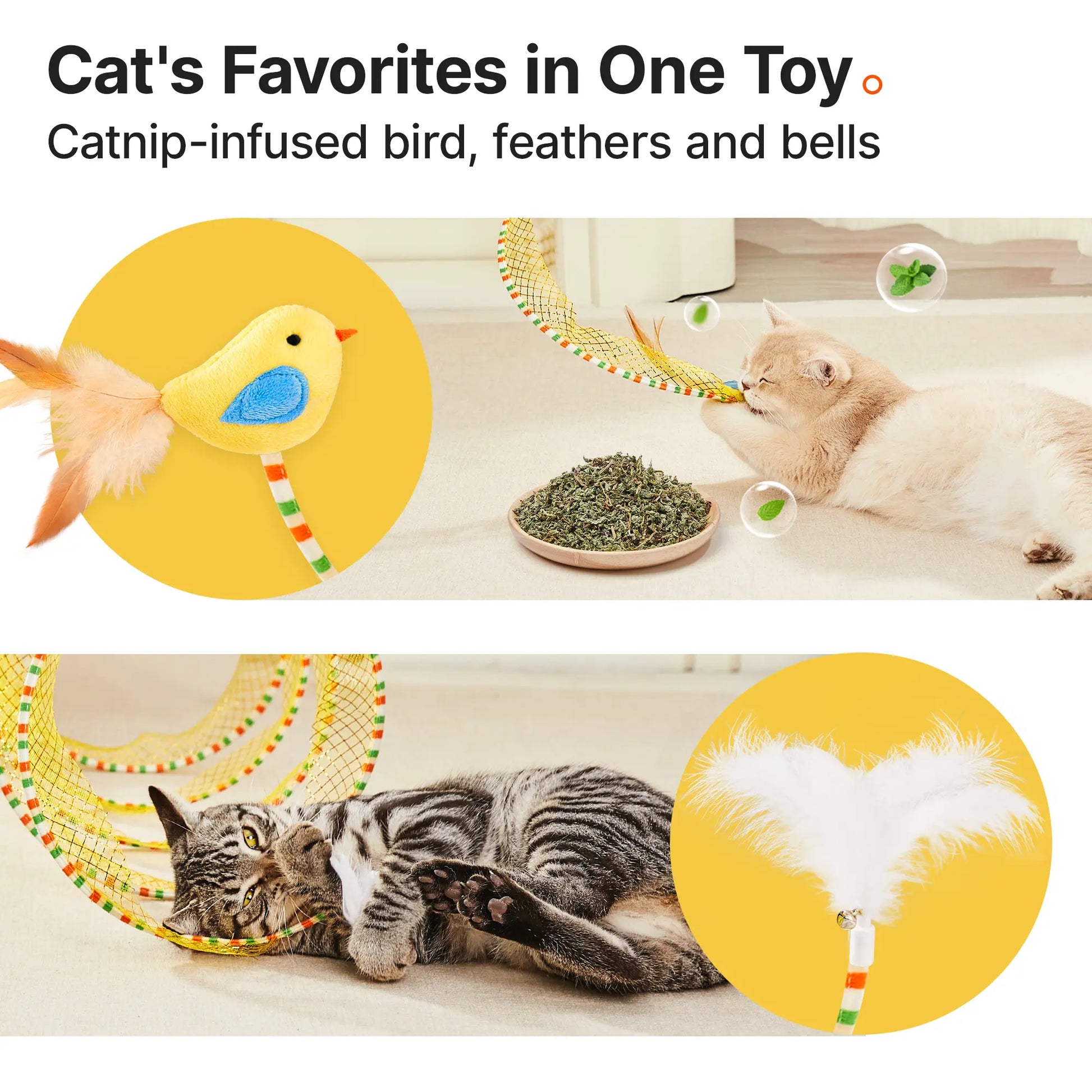 Potaroma Collapsible Spiral Tunnel Cat Toy with Feather and Bell for Indoor Cats, 20 Inches Unfolded