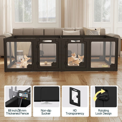 [Summervibes] AMERLIFE Acrylic Clear Dog Playpen Indoor, Modular Puppy Cat Small Pet Play Pen with Doors, Transparent Fence for Little Dogs, Cats, Rabbits, Easy Assemble and Disassemble, (24" H, 10/14/17 Pcs)