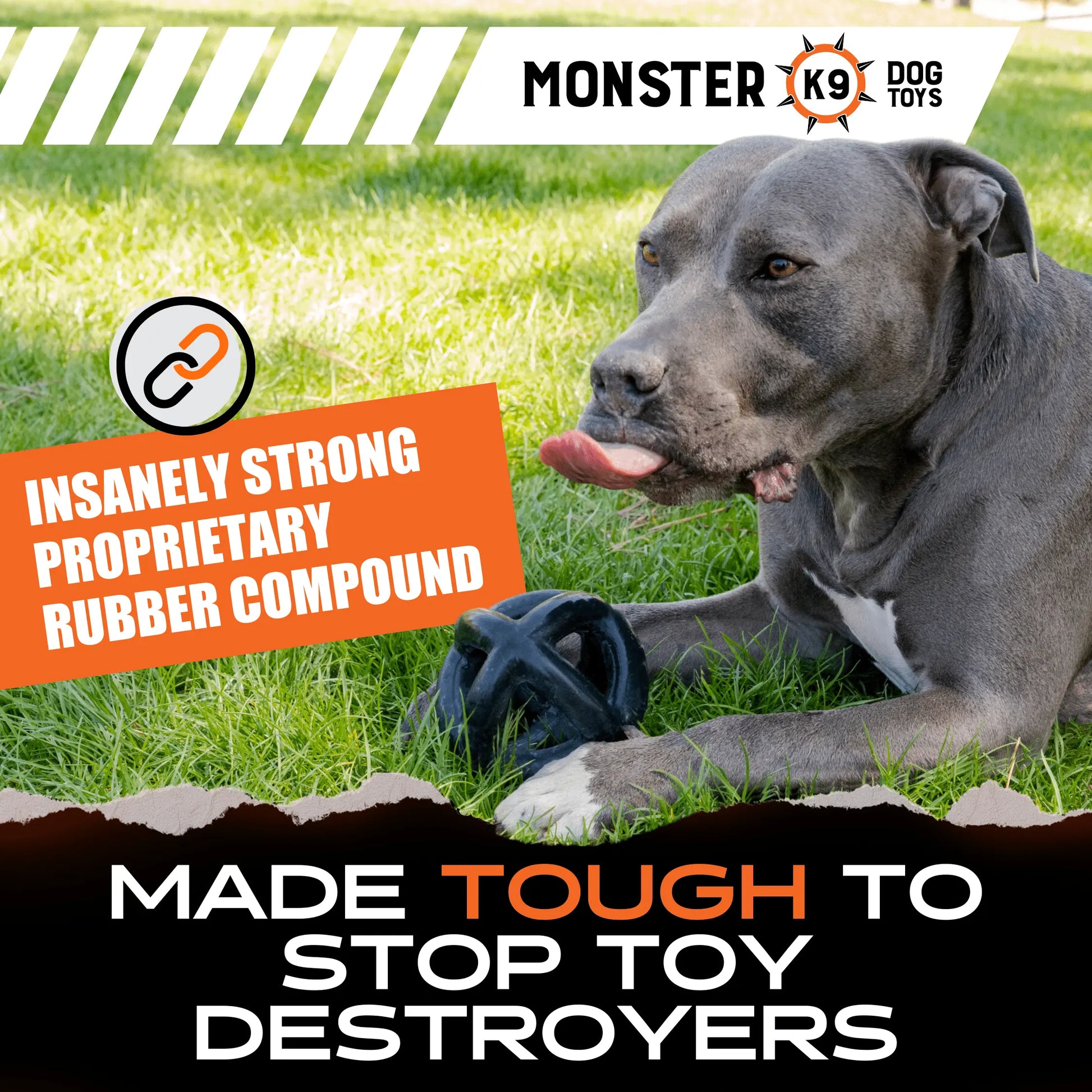 Monster K9 Ring Ball - Virtually Indestructible Dog Chew Toy, Lifetime Guarantee, Made from VULCRON Natural Rubber, Heavy Duty Design for Aggressive Chewers, Suitable for Medium and Large Breeds, 5.5 inches