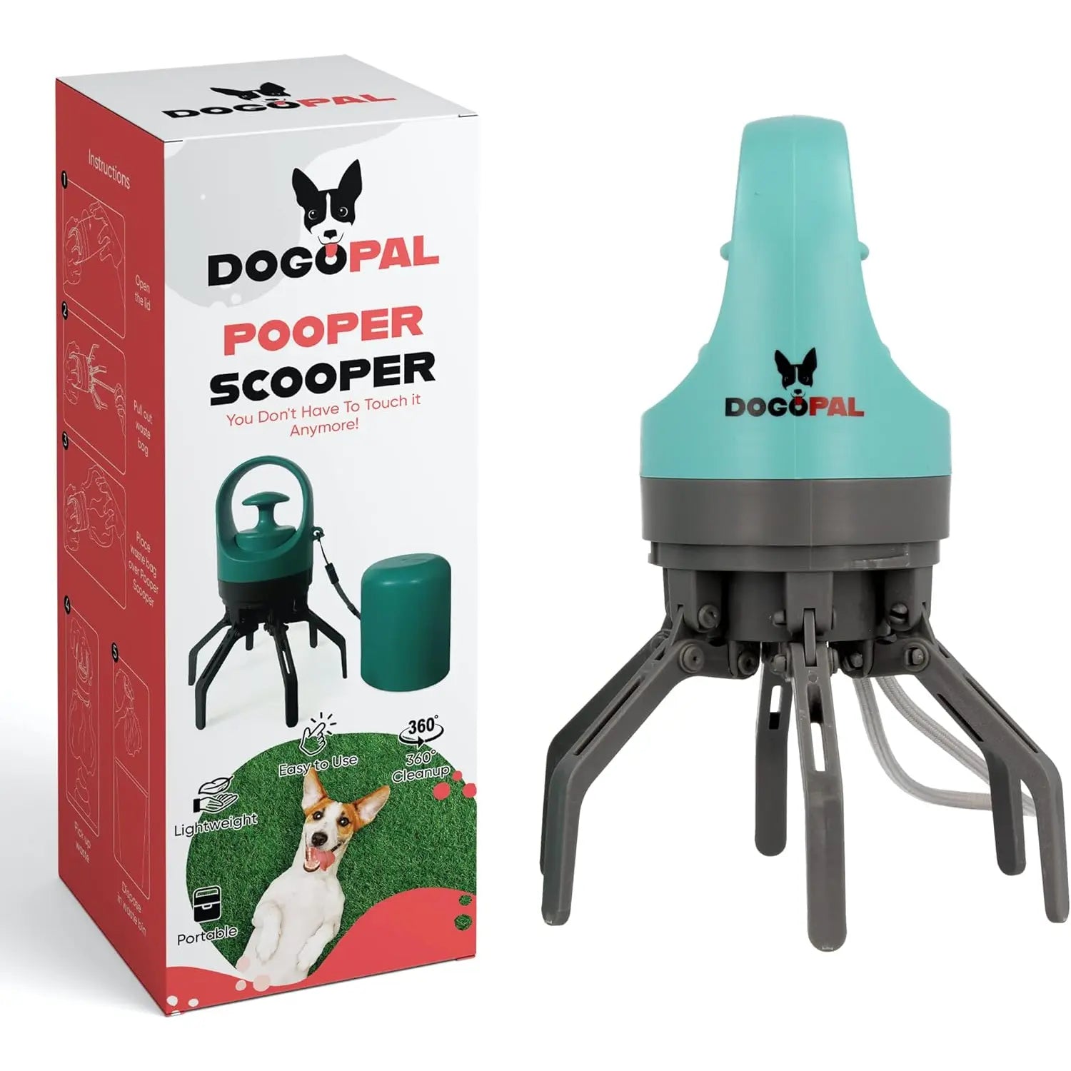 DOGOPAL 360 Portable Pooper Scooper with Bag Attachment & Dispenser – Lightweight Claw Poop Picker – Ideal for Small & Large Dogs – No-Touch, Hands-Free Waste Removal 2.0 DOGOPAL