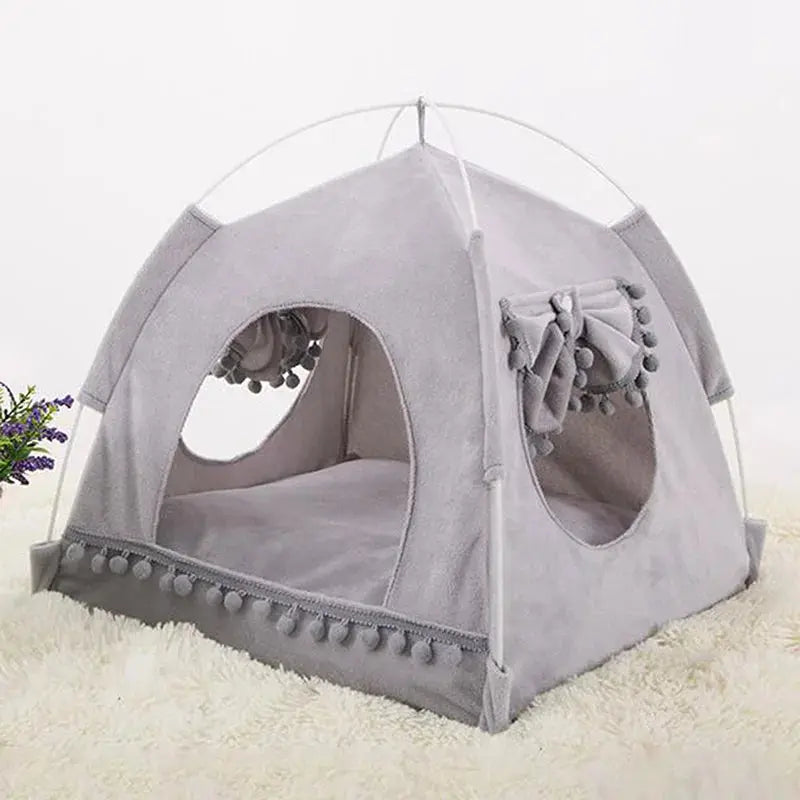 Bed - Breathable Cat Dog Litter Tent Kennel Foldable Universal Indoor Teepee Pet House Breathable Puppy Tent Bed Dog Supplies Cute Plush Washable Cat Pet House