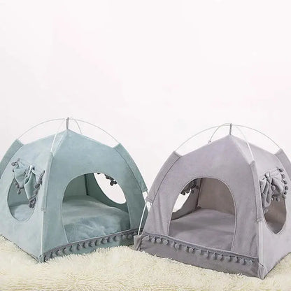 Bed - Breathable Cat Dog Litter Tent Kennel Foldable Universal Indoor Teepee Pet House Breathable Puppy Tent Bed Dog Supplies Cute Plush Washable Cat Pet House