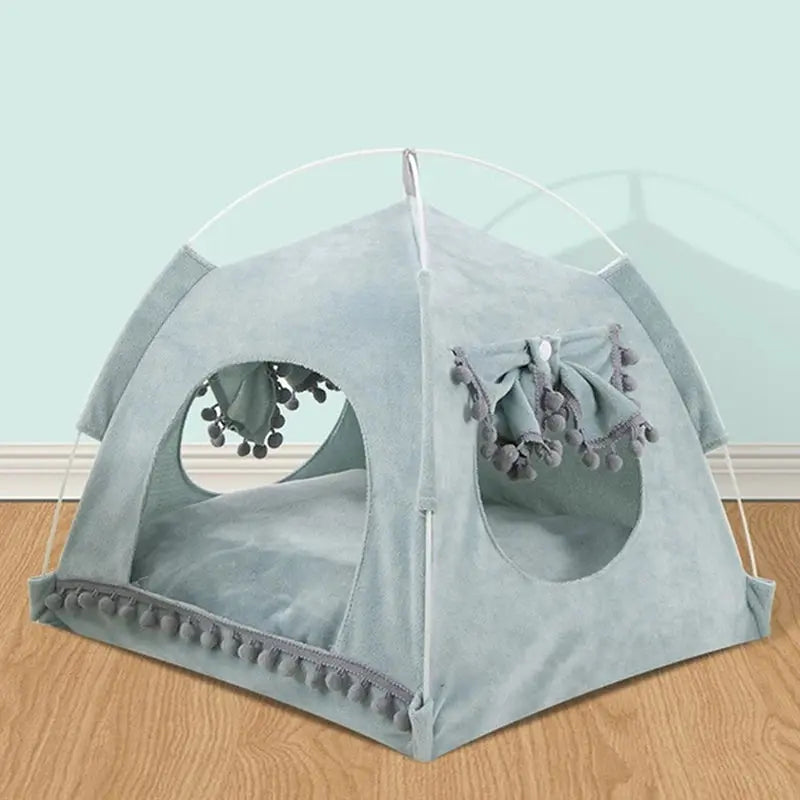 Bed - Breathable Cat Dog Litter Tent Kennel Foldable Universal Indoor Teepee Pet House Breathable Puppy Tent Bed Dog Supplies Cute Plush Washable Cat Pet House