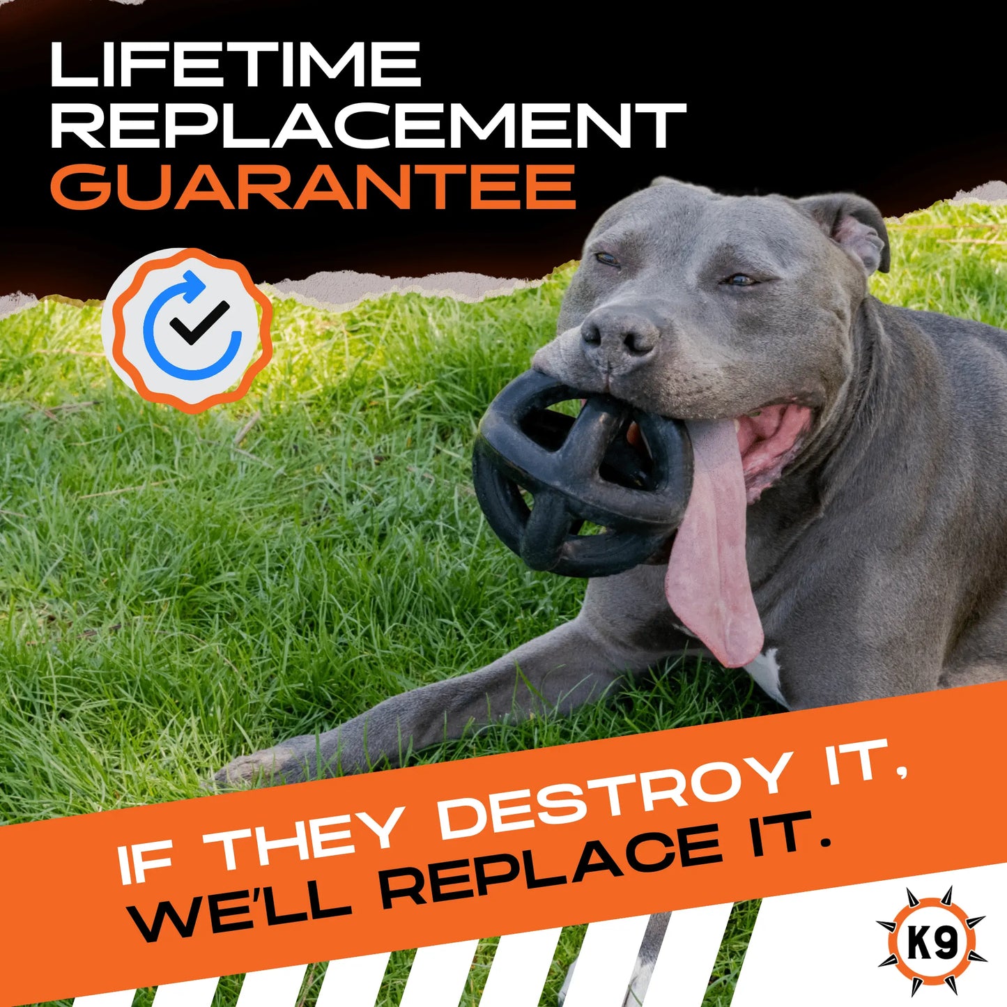 Monster K9 Ring Ball - Virtually Indestructible Dog Chew Toy, Lifetime Guarantee, Made from VULCRON Natural Rubber, Heavy Duty Design for Aggressive Chewers, Suitable for Medium and Large Breeds, 5.5 inches
