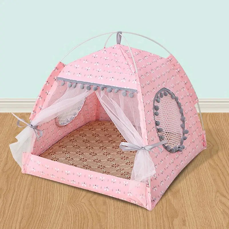Bed - Breathable Cat Dog Litter Tent Kennel Foldable Universal Indoor Teepee Pet House Breathable Puppy Tent Bed Dog Supplies Cute Plush Washable Cat Pet House
