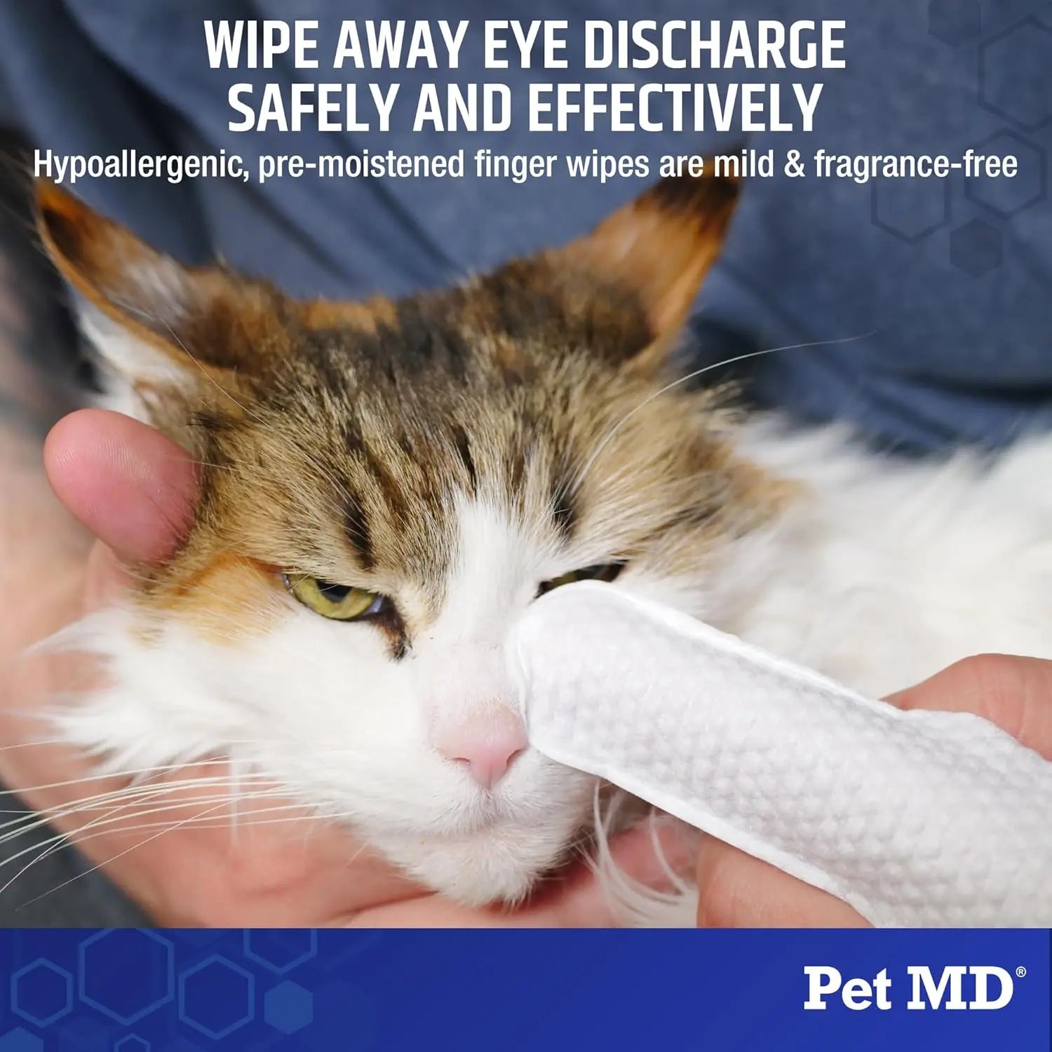 Pet MD Tear Stain Finger Wipes - Hypoallergenic & Fragrance-Free Tear Stain Remover Wipes for Dogs & Cats - 50Ct