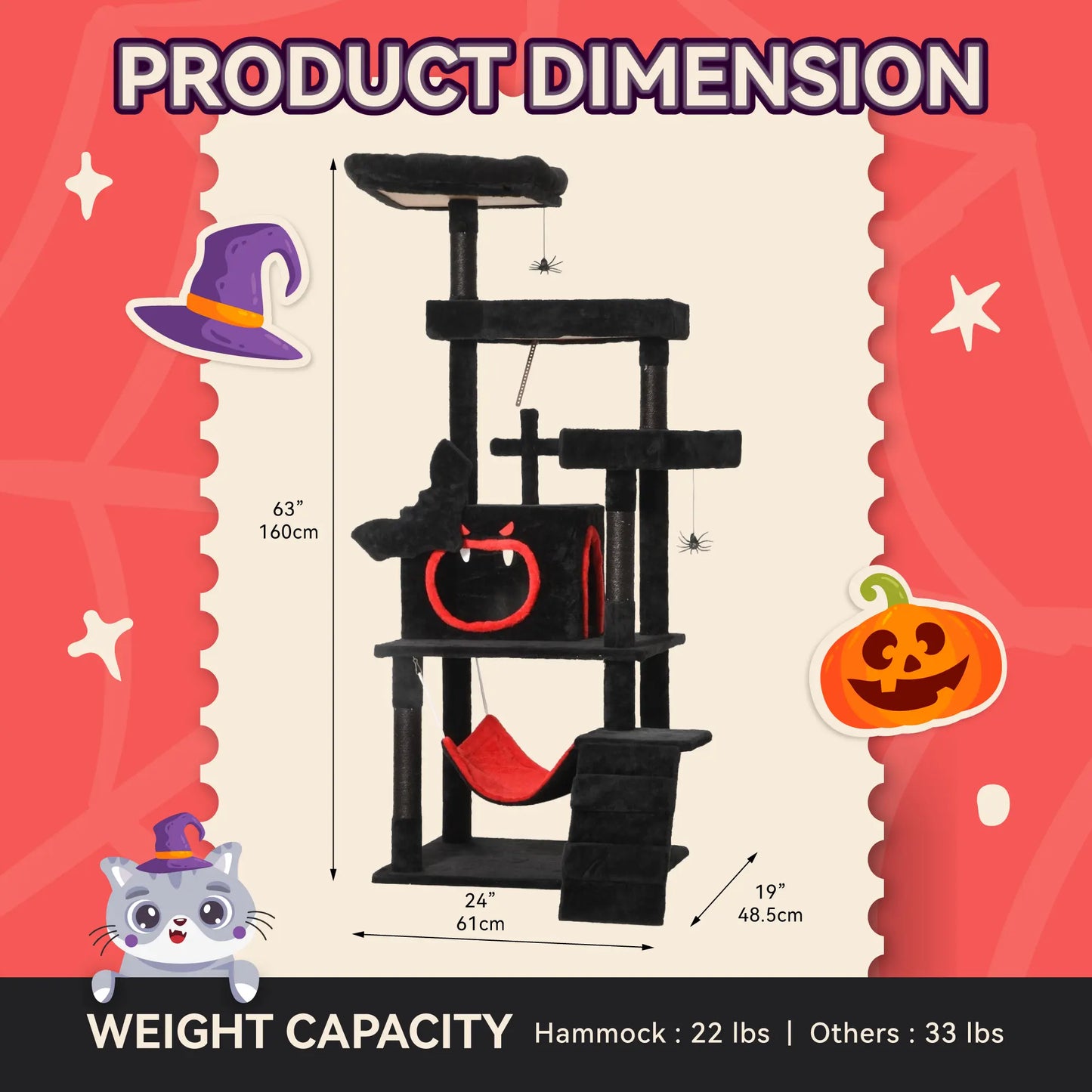 Yitahome Gothic/Christmas Cat Tree with Coffin Bed, Cat Tower for Cats with Top Perch, Spacious Cat Condos, Comfy Hammock, Scratching Post and Ladder