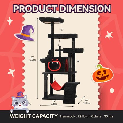 Yitahome Gothic/Christmas Cat Tree with Coffin Bed, Cat Tower for Cats with Top Perch, Spacious Cat Condos, Comfy Hammock, Scratching Post and Ladder