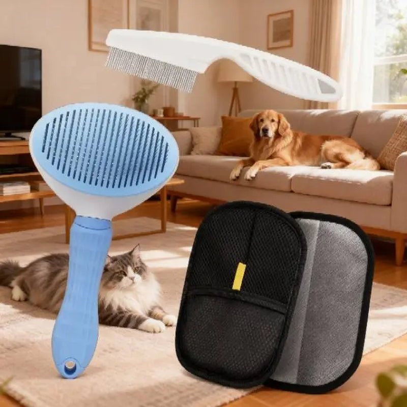 Pet Hair Removal Tool Set- 2 Pet Hair Removal Combs Suitable for Dogs and Cats Grooming, Get It Free 1 Electrostatic Pet Hair Removal Glove - Ideal for Removing Pet Hair from Sofas, Carpets and Car Seats Shedding Brush