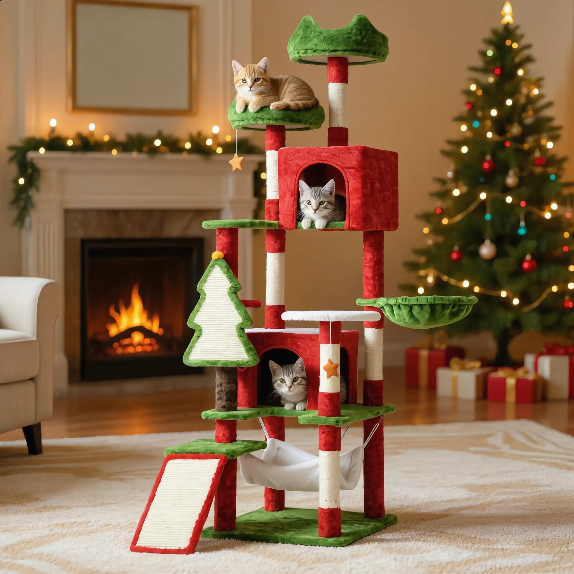 Yitahome Gothic/Christmas Cat Tree with Coffin Bed, Cat Tower for Cats with Top Perch, Spacious Cat Condos, Comfy Hammock, Scratching Post and Ladder