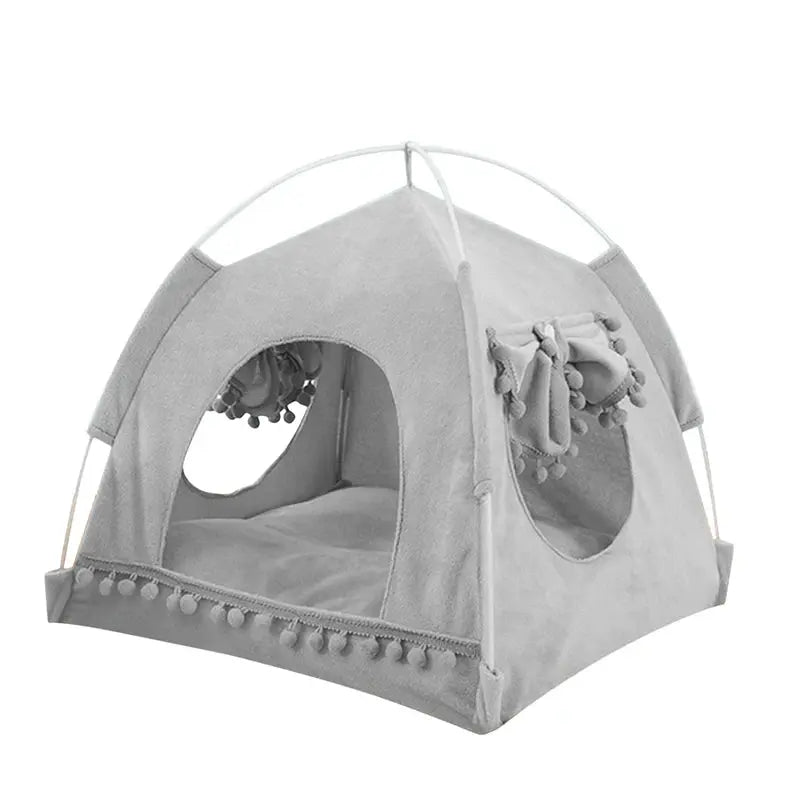Bed - Breathable Cat Dog Litter Tent Kennel Foldable Universal Indoor Teepee Pet House Breathable Puppy Tent Bed Dog Supplies Cute Plush Washable Cat Pet House