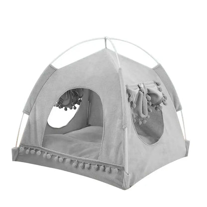 Bed - Breathable Cat Dog Litter Tent Kennel Foldable Universal Indoor Teepee Pet House Breathable Puppy Tent Bed Dog Supplies Cute Plush Washable Cat Pet House