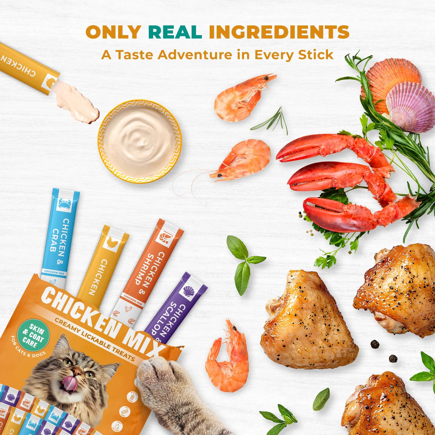 Creamy Lickable Cat Treats & Wet Squeeze Tubes – Chicken & Tuna Mix, Liquid Cat Snacks, Dual Support Urinary & Skin Care, Multivitamin Treats for Cats & Small Dogs (40 Sticks, Chicken Mix)