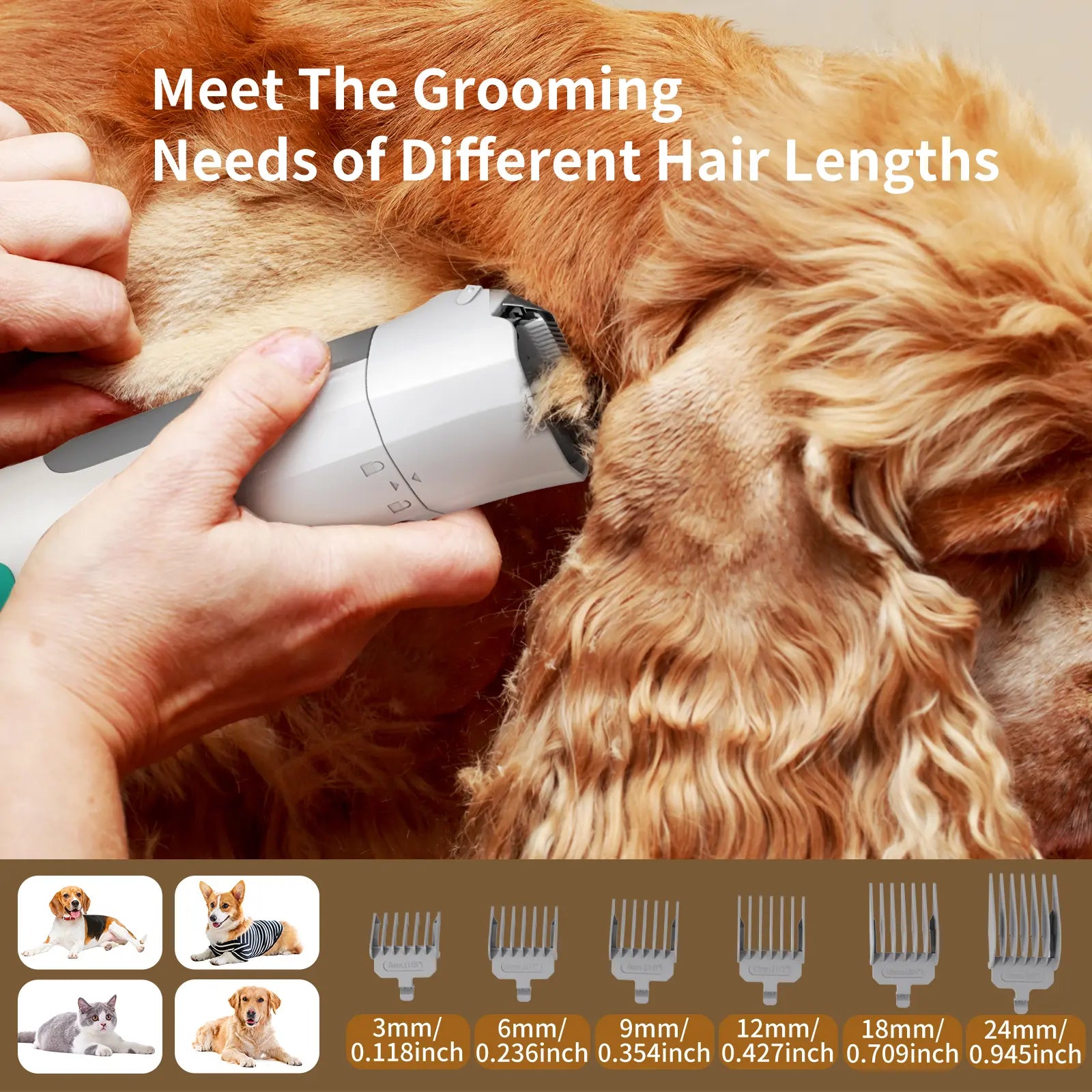 Pet Grooming 7-In-1 Kit with Vacuum Function for Dogs & Cats Low Noise Design 6 Guide Combs for Precise Trimming Effortless Grooming & Vacuuming