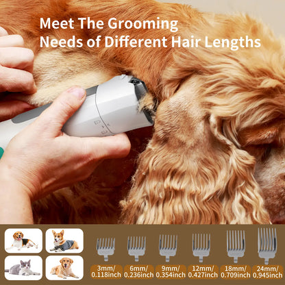 Pet Grooming 7-In-1 Kit with Vacuum Function for Dogs & Cats Low Noise Design 6 Guide Combs for Precise Trimming Effortless Grooming & Vacuuming