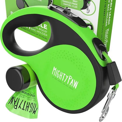 Retractable Leash with Built-In Poop Bag Holder | 16' Long Retractable Dog Leash for Small Dogs, Medium Breeds & Large Pets with Tape for Quick Control. Poop Bags Included