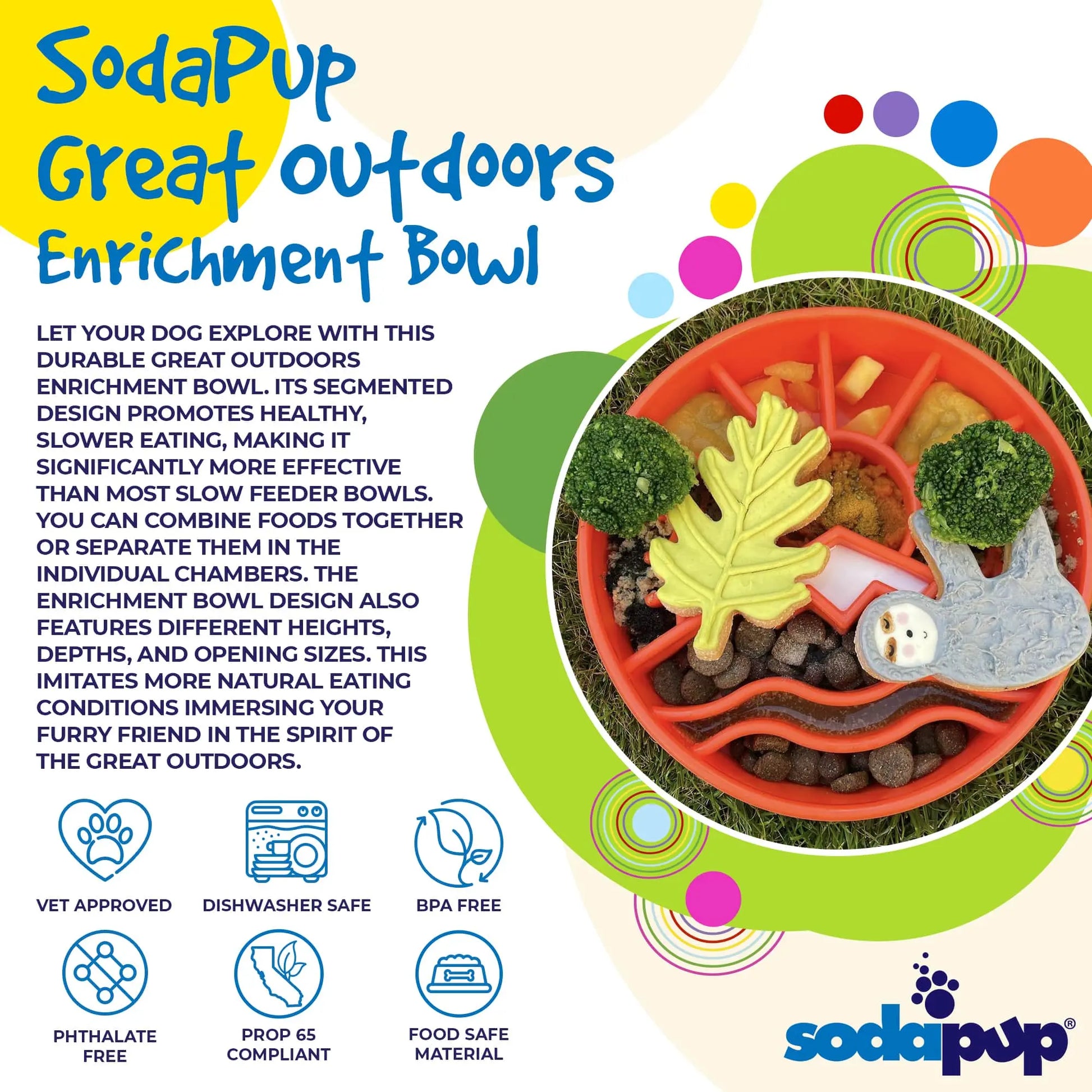 Sodapup Great Outdoors Ebowl Enrichment Slow Feeder Bowl for Dogs 8” Wide X 8” Tall Segmented Design for Healthy Eating & Digestion - Feeding